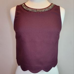Lush Scalloped and Embellished Crop Top, Burgundy